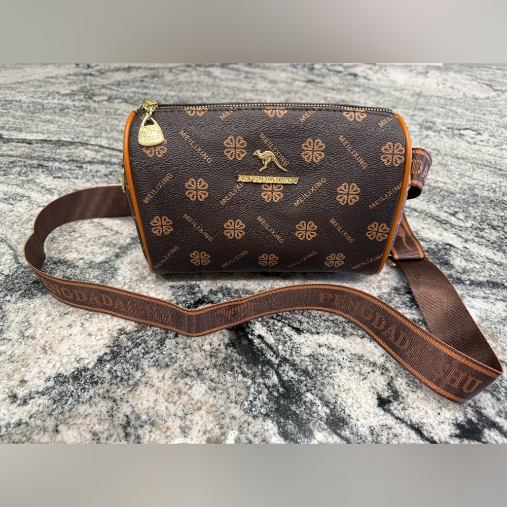 NWT Brown Monogram Crossbody Bag with Faux Leather Trim - Picture 16 of 16